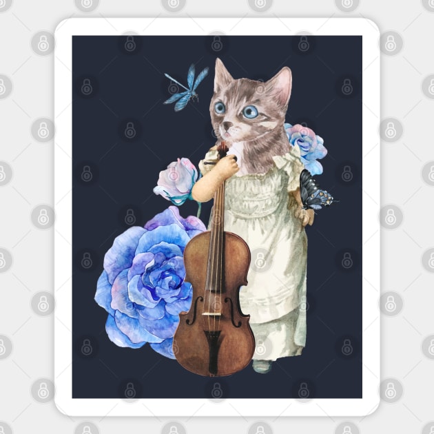 Vintage cat violin Magnet by Mako Design 